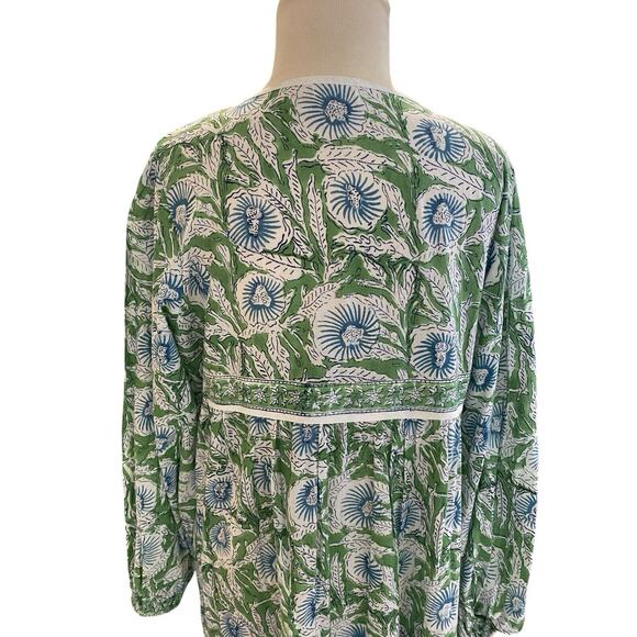 Size XL Karni Cotton Green And Blue Floral Printed Boho Maxi Dress - Picture 7 of 8